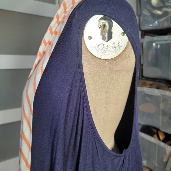 Game Day Girl Stuff Blue duster vest with orange - white stripes Size L - Picture 6 of 15